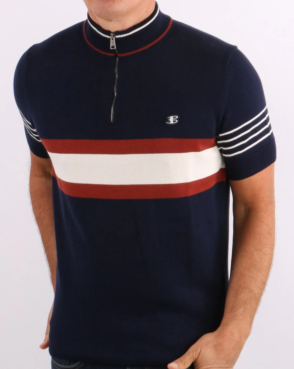 Ben Sherman Zip Neck Polo Shirt Navy - Image 4