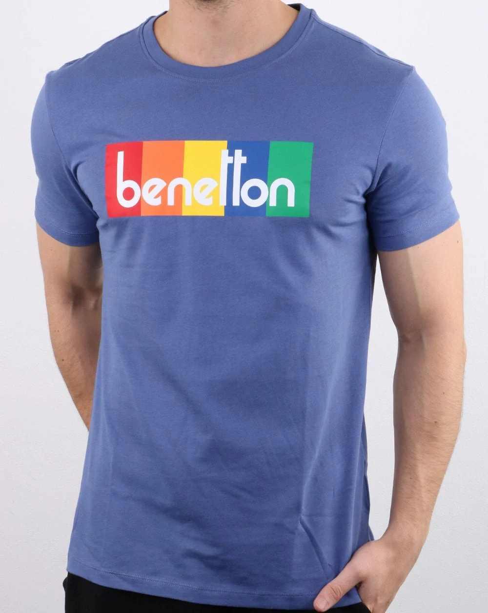 Benetton Box Logo T Shirt Blue - Image 2