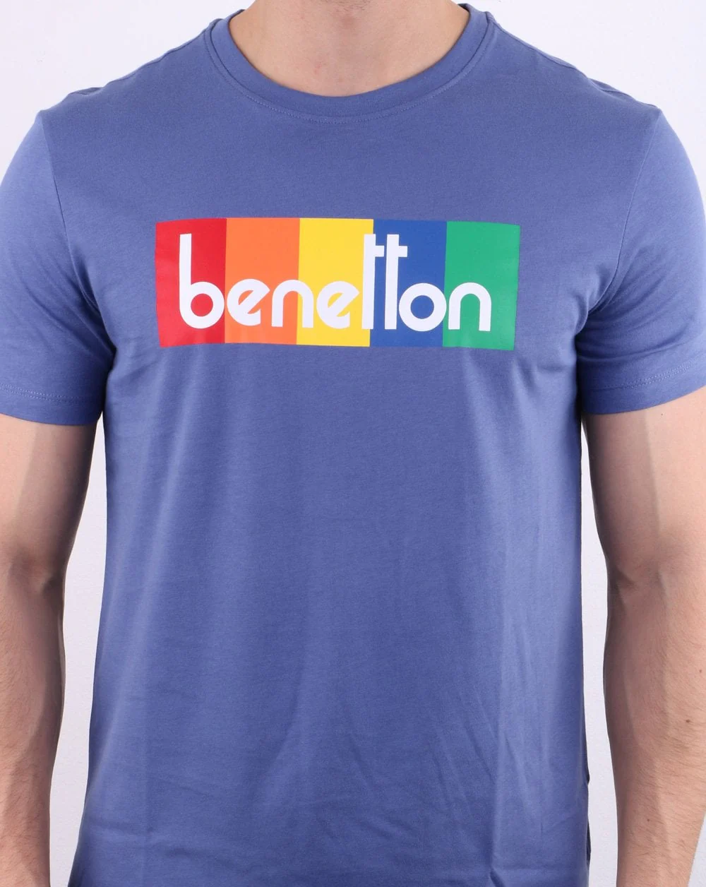 Benetton Box Logo T Shirt Blue - Image 3