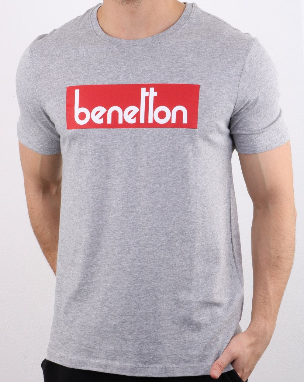 Benetton Box Logo T Shirt Grey - Image 2