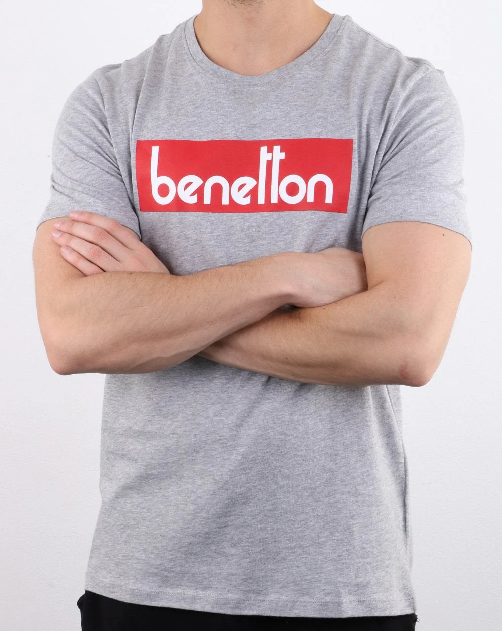 Benetton Box Logo T Shirt Grey - Image 3