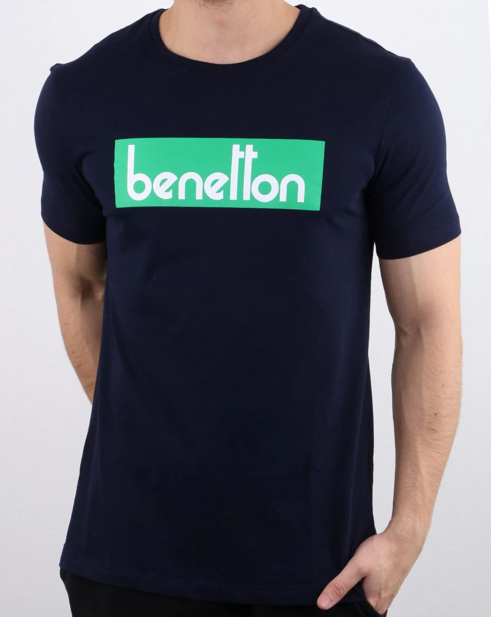 Benetton Box Logo T Shirt Navy - Image 2