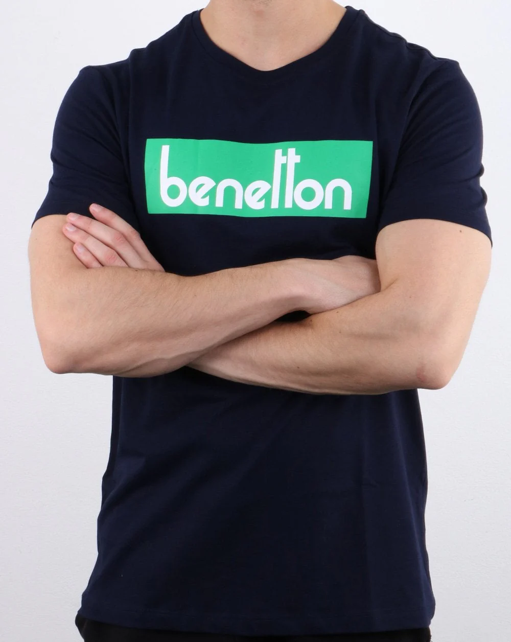 Benetton Box Logo T Shirt Navy - Image 3