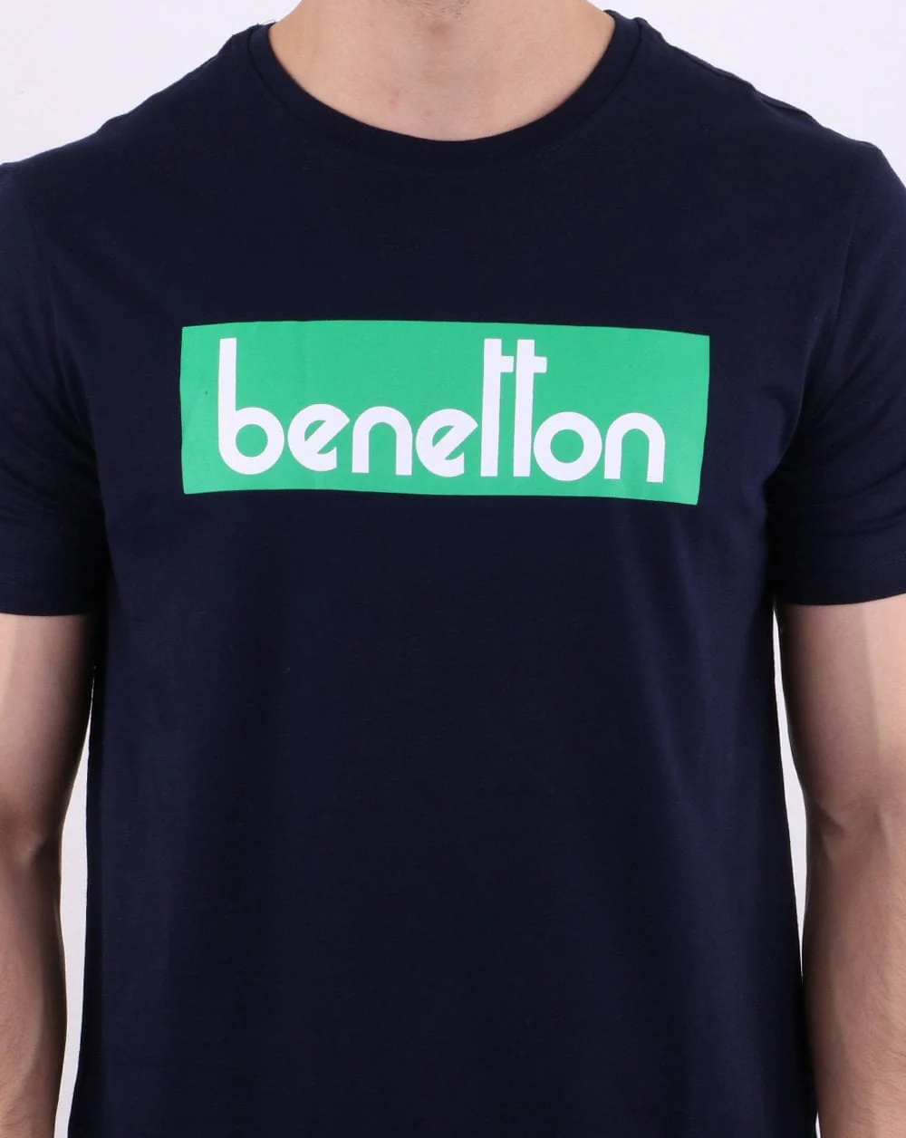 Benetton Box Logo T Shirt Navy - Image 4