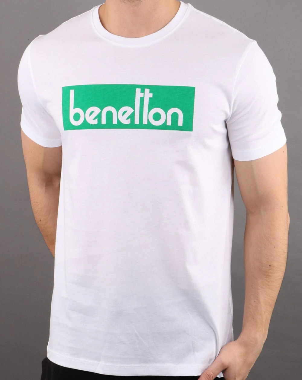 Benetton Box Logo T Shirt White/Green - Image 2