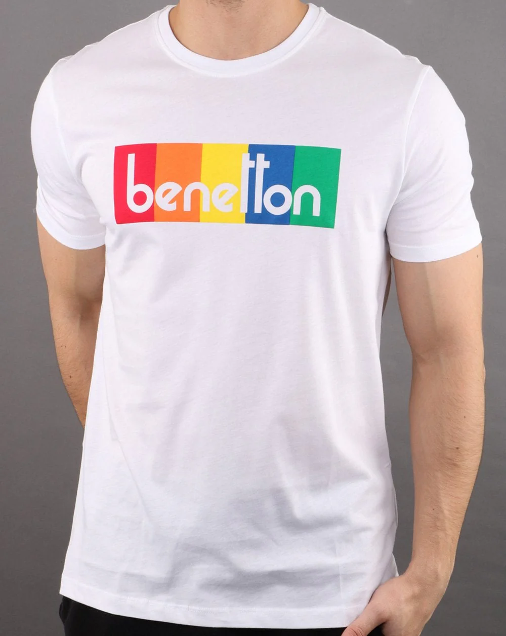 Benetton Box Logo T Shirt White/Multi - Image 2