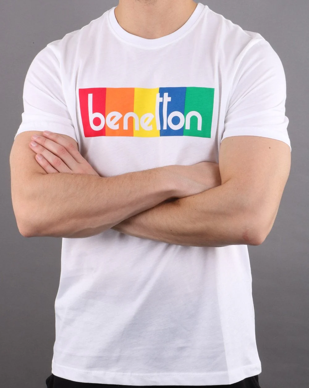 Benetton Box Logo T Shirt White/Multi - Image 3