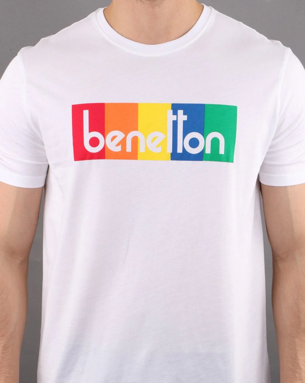 Benetton Box Logo T Shirt White/Multi - Image 4