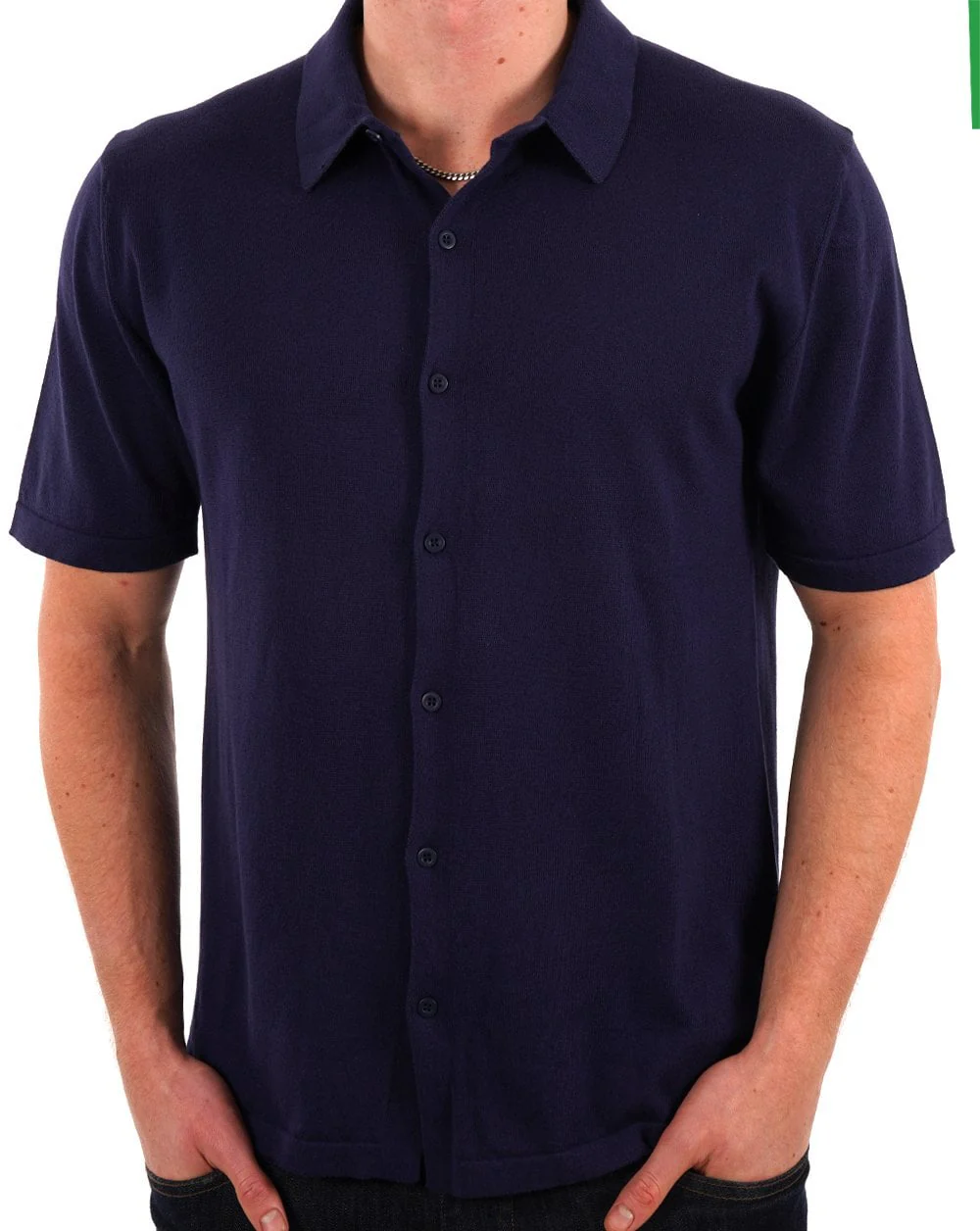 Benetton Button Thru Knitted Polo Navy - Image 2