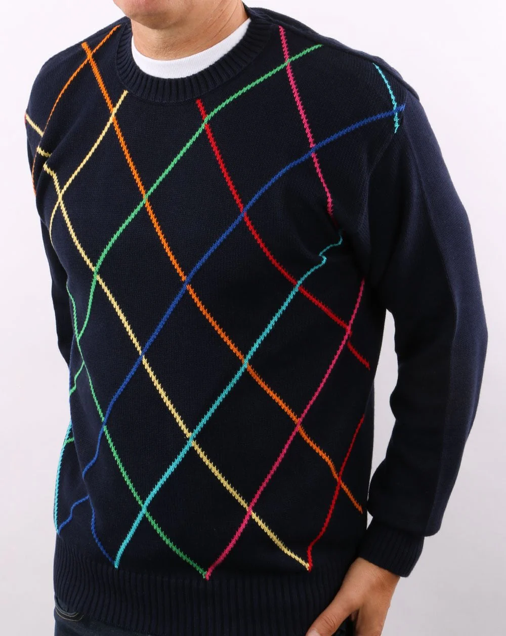 Benetton Classic Crew Neck Navy Multi Colour Knit - Image 3