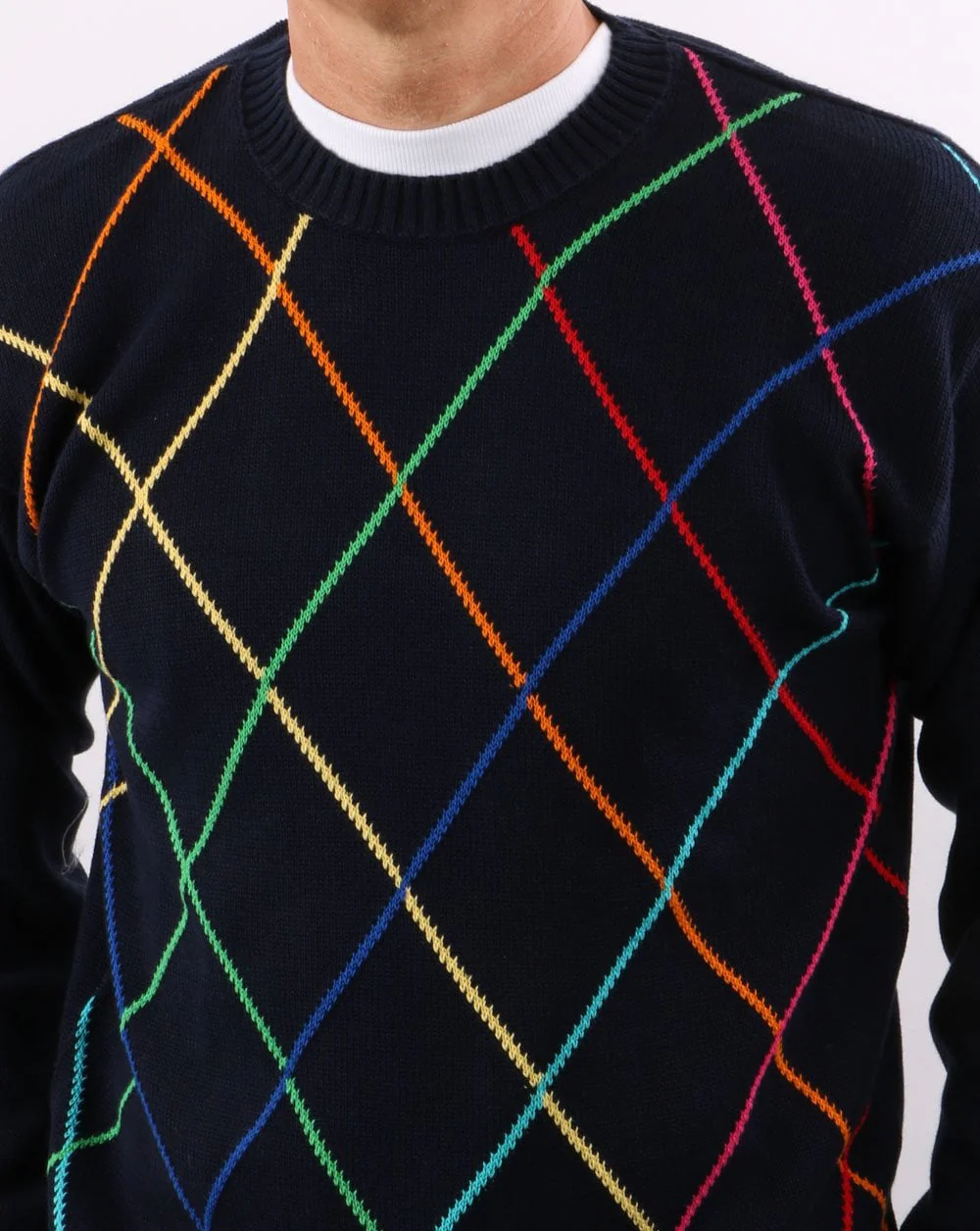 Benetton Classic Crew Neck Navy Multi Colour Knit - Image 4