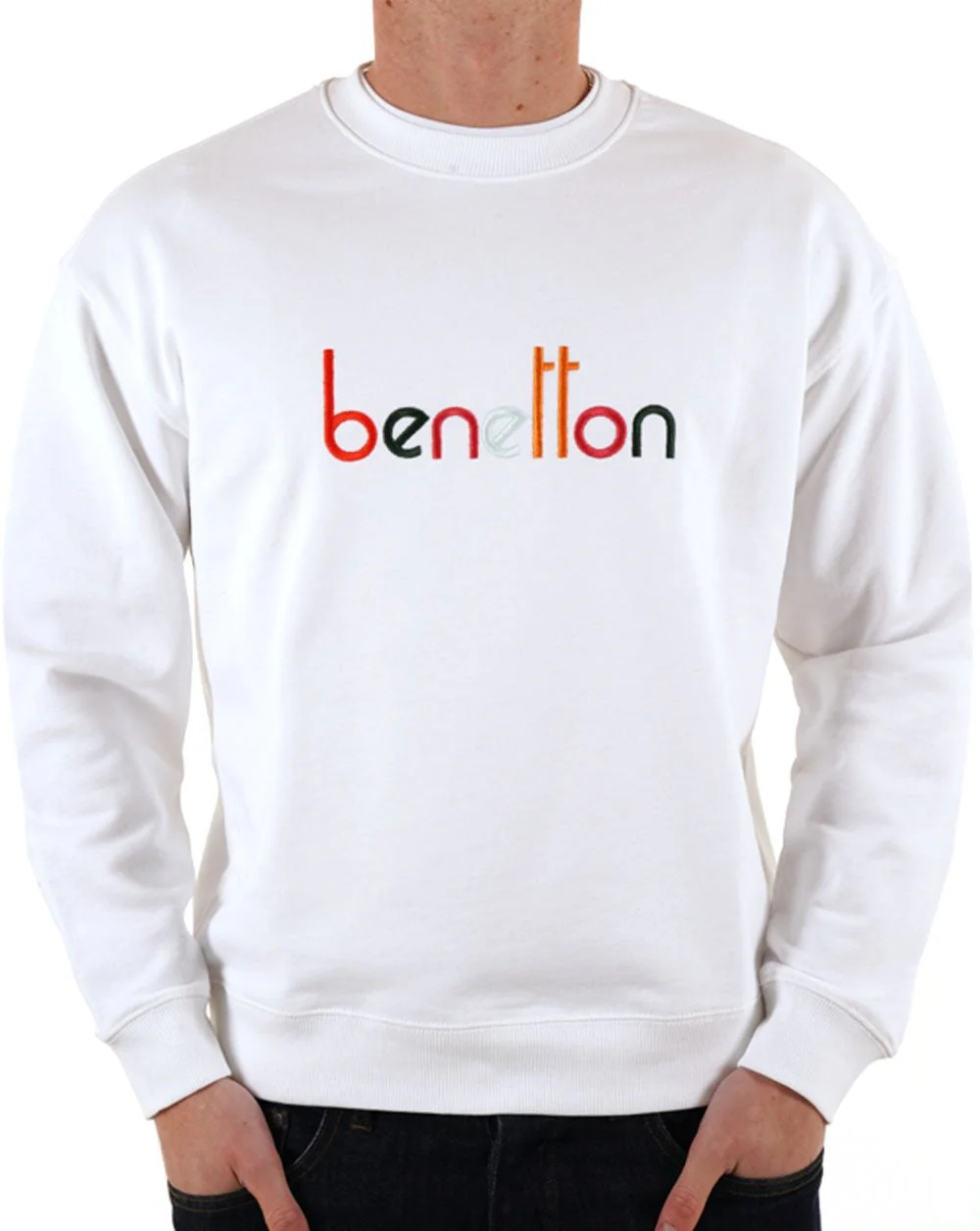 Benetton Embroidered Logo Sweat White/Multi