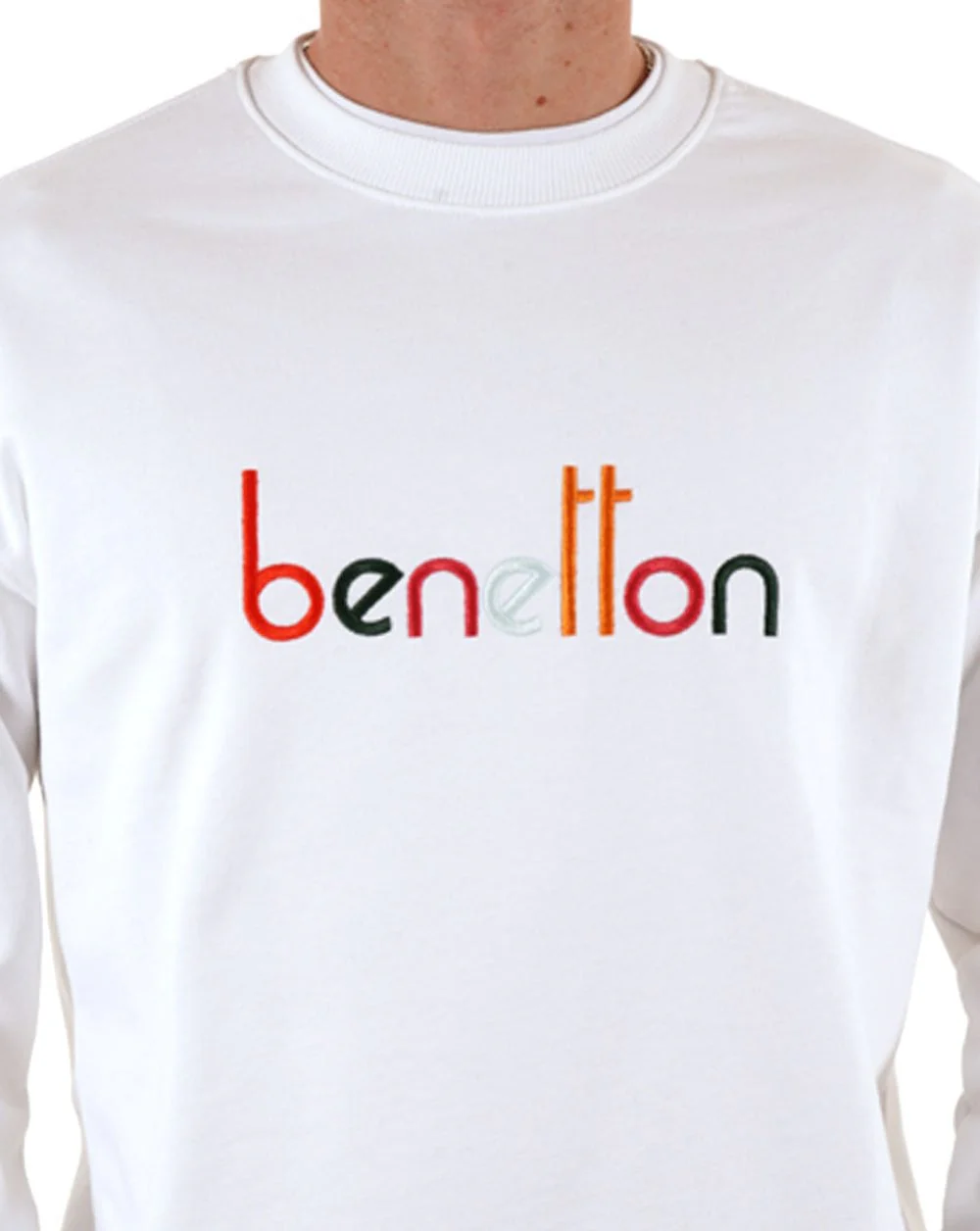 Benetton Embroidered Logo Sweat White/Multi - Image 2
