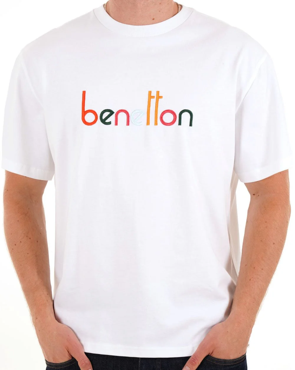 Benetton Embroidered Logo T Shirt White/Multi