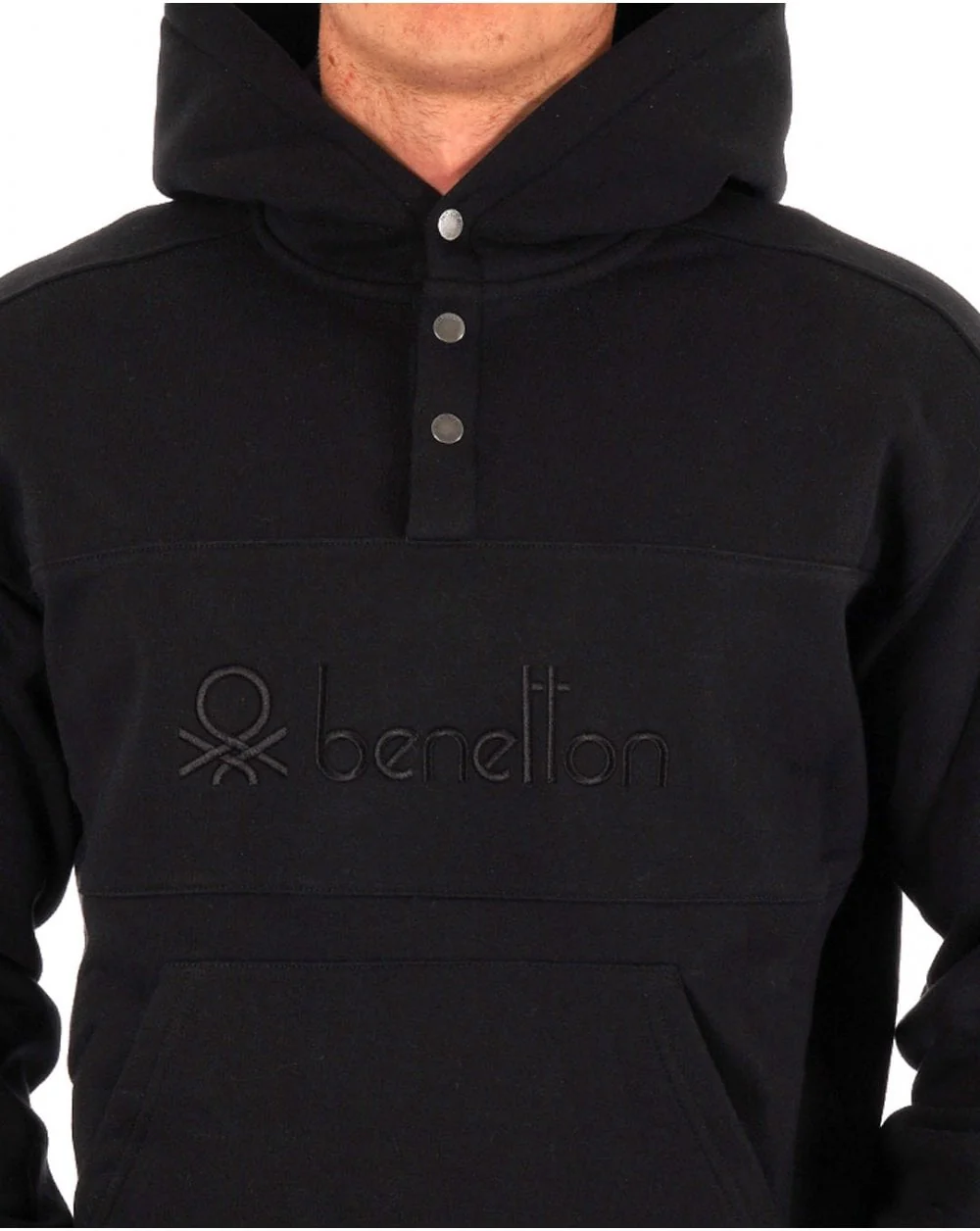 Benetton Large Logo Hooded Sweatshirt Black - Image 2