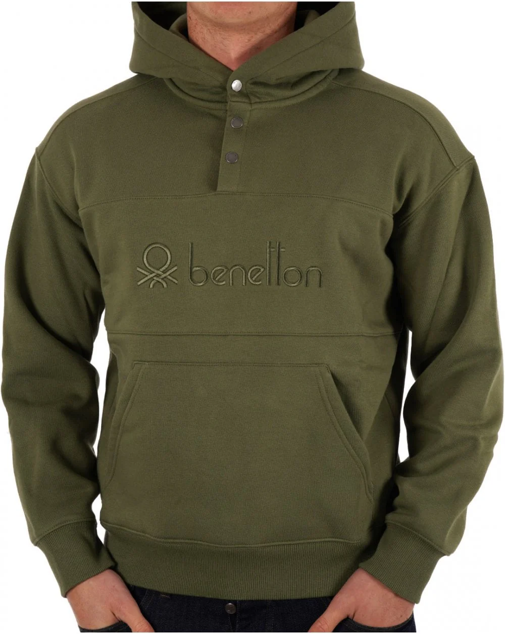 Benetton Large Logo Hooded Sweatshirt Khaki Green
