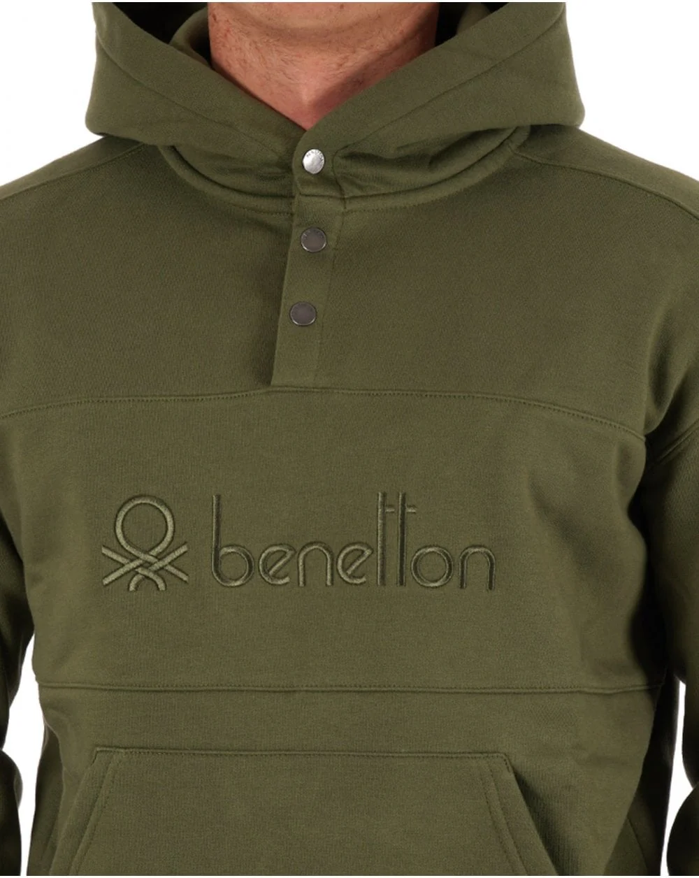 Benetton Large Logo Hooded Sweatshirt Khaki Green - Image 2