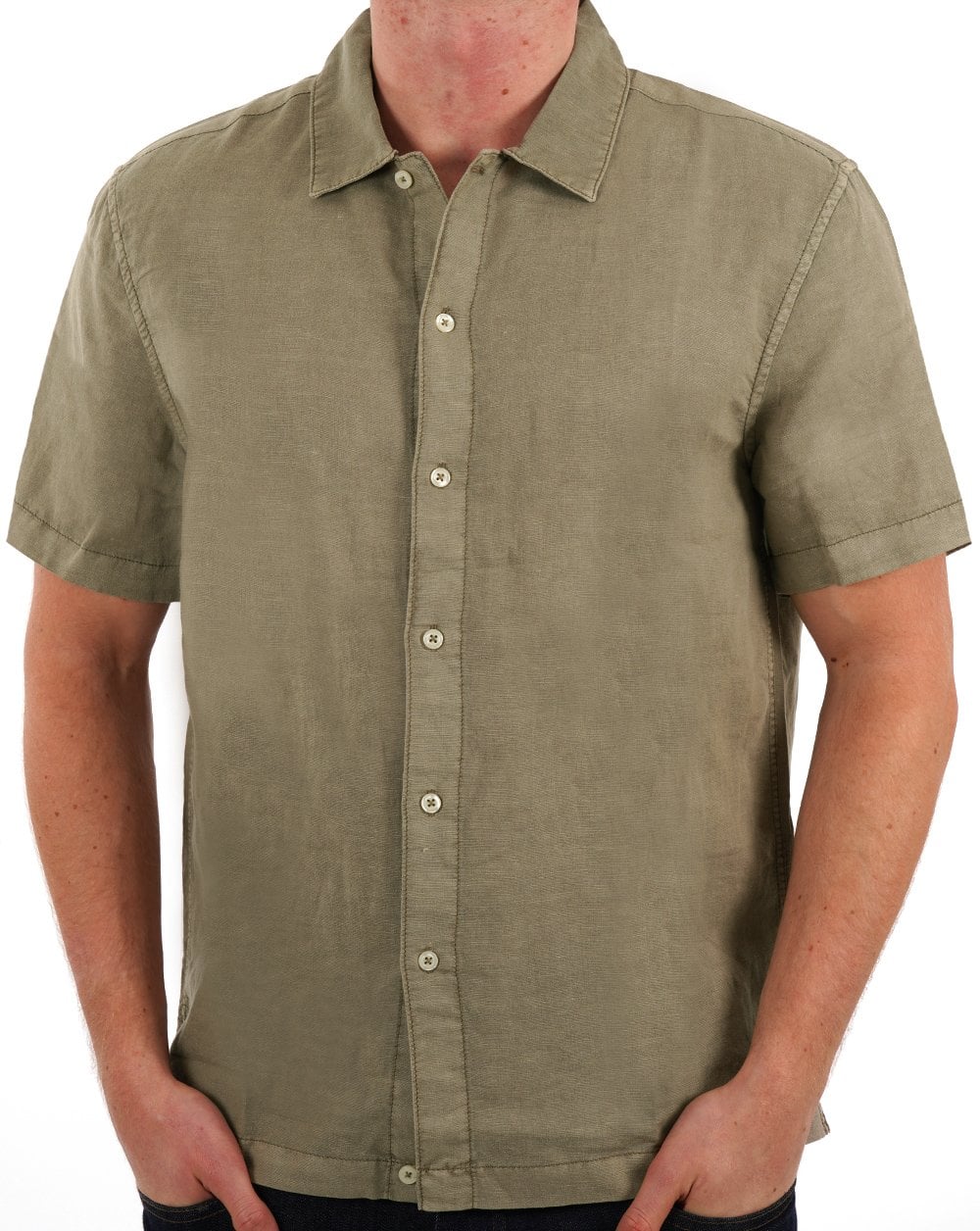 Benetton Linen Blend Short Sleeve Shirt Khaki