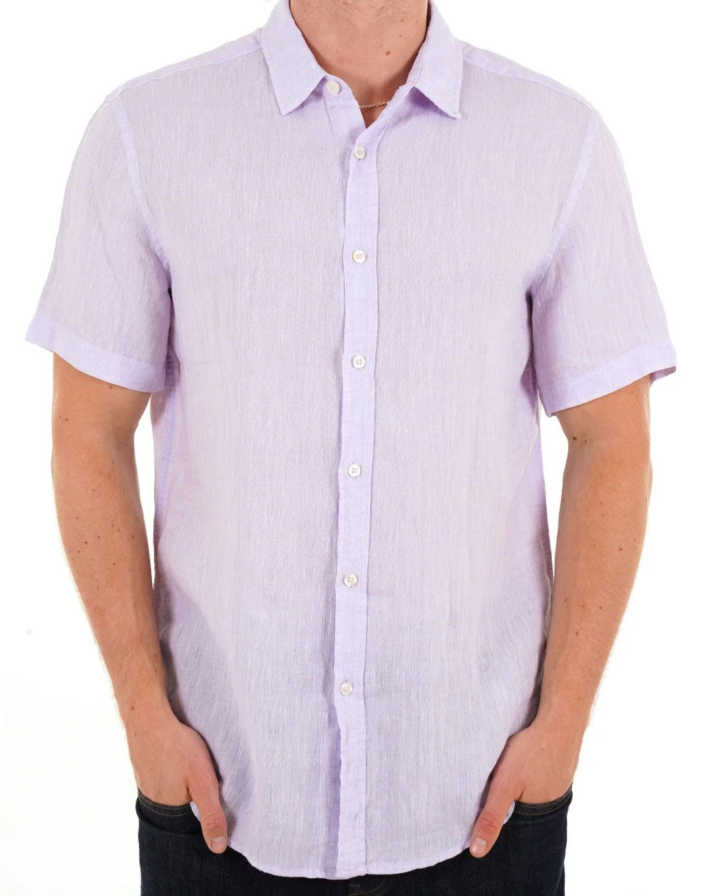 Benetton Linen Short Sleeve Shirt Lilac - Image 2