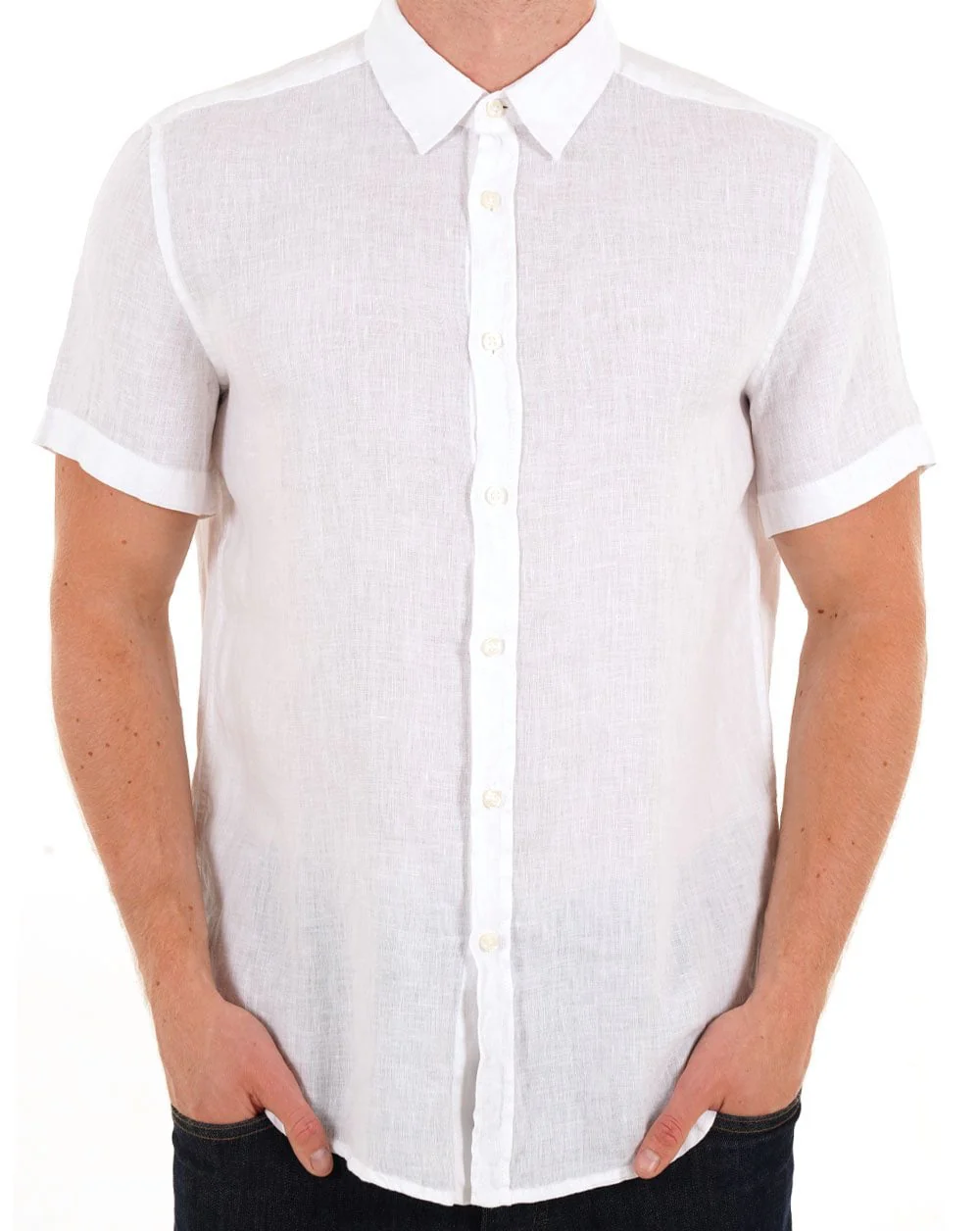Benetton Short Sleeve Linen Shirt White - Image 2