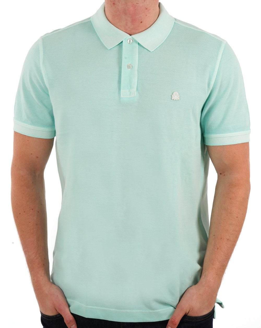 Benetton Logo Polo Washed Green