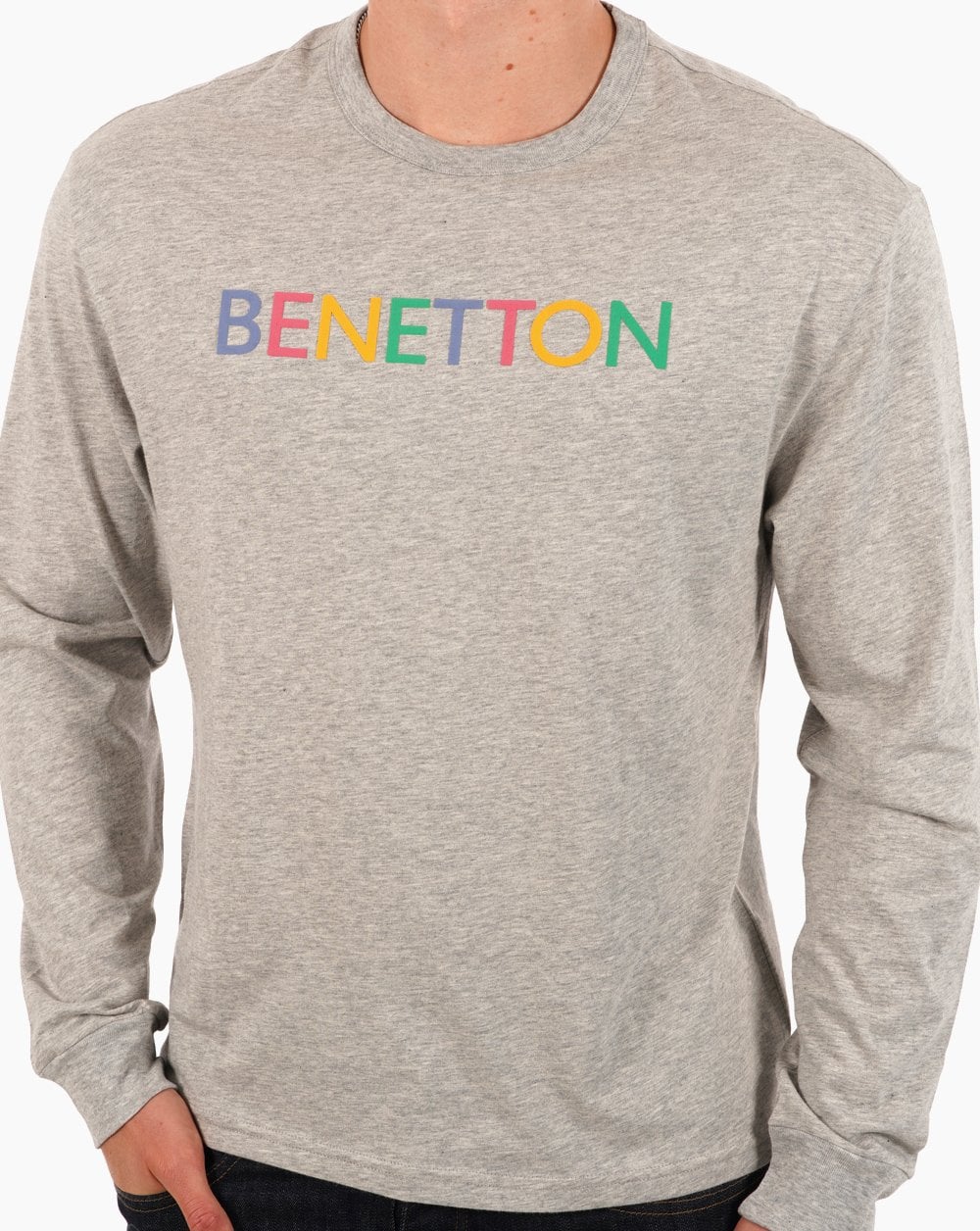 Benetton Long Sleeve Logo T-shirt Grey - Image 3