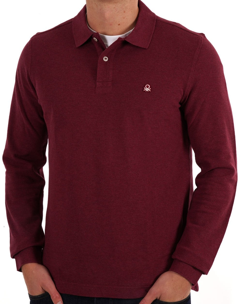 Benetton Long Sleeve Polo Burgundy - Image 3