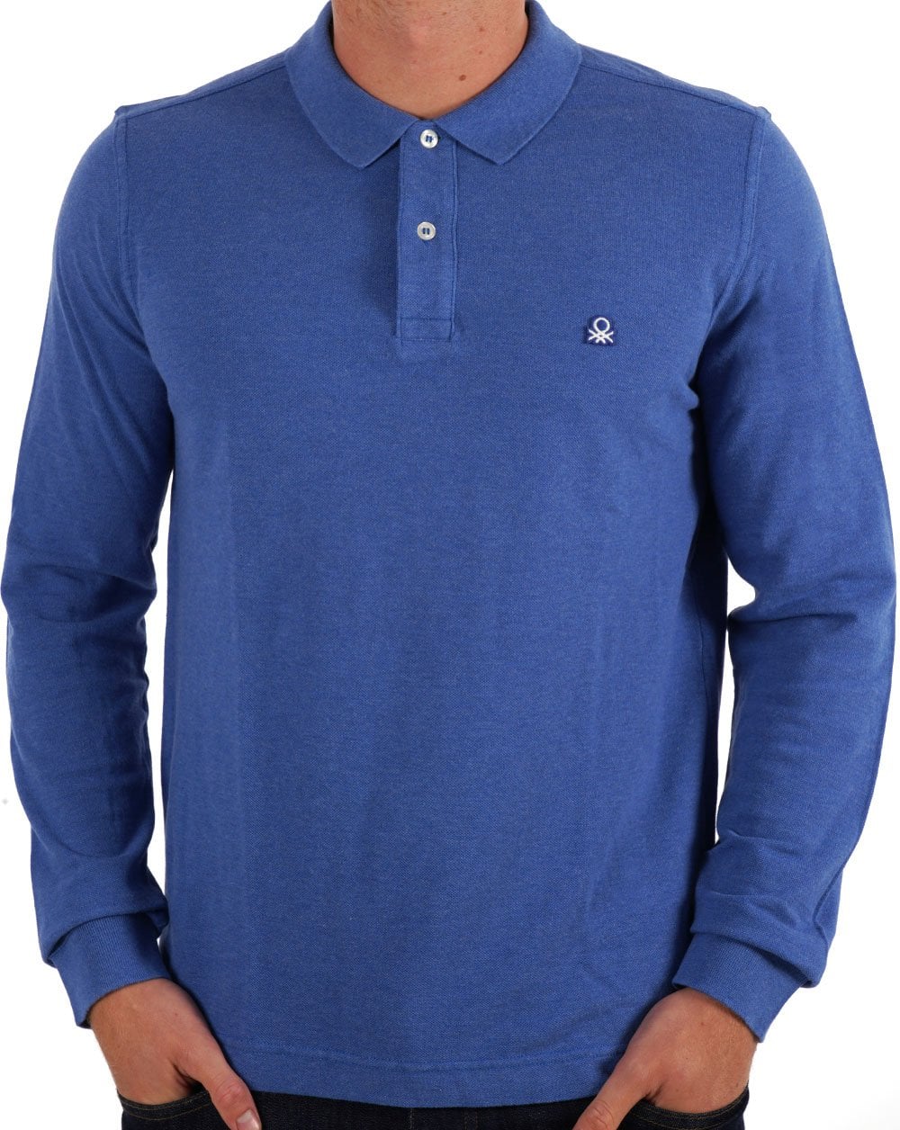 Benetton Long Sleeve Polo Shirt Blue