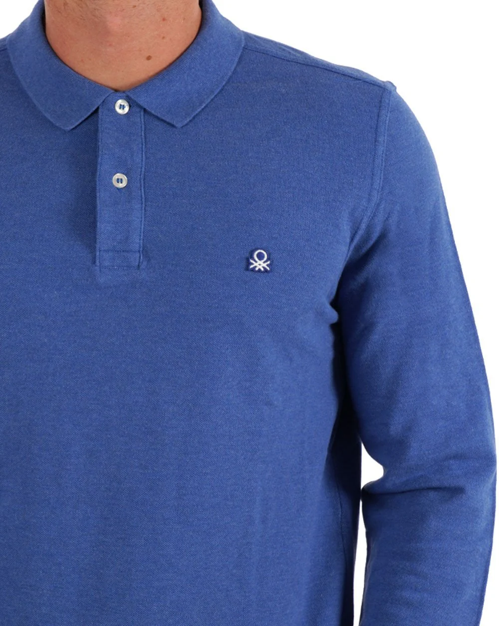 Benetton Long Sleeve Polo Shirt Blue - Image 2