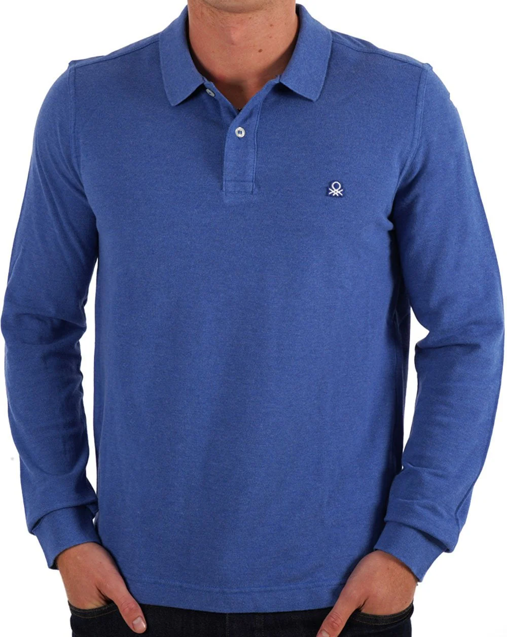 Benetton Long Sleeve Polo Shirt Blue - Image 3