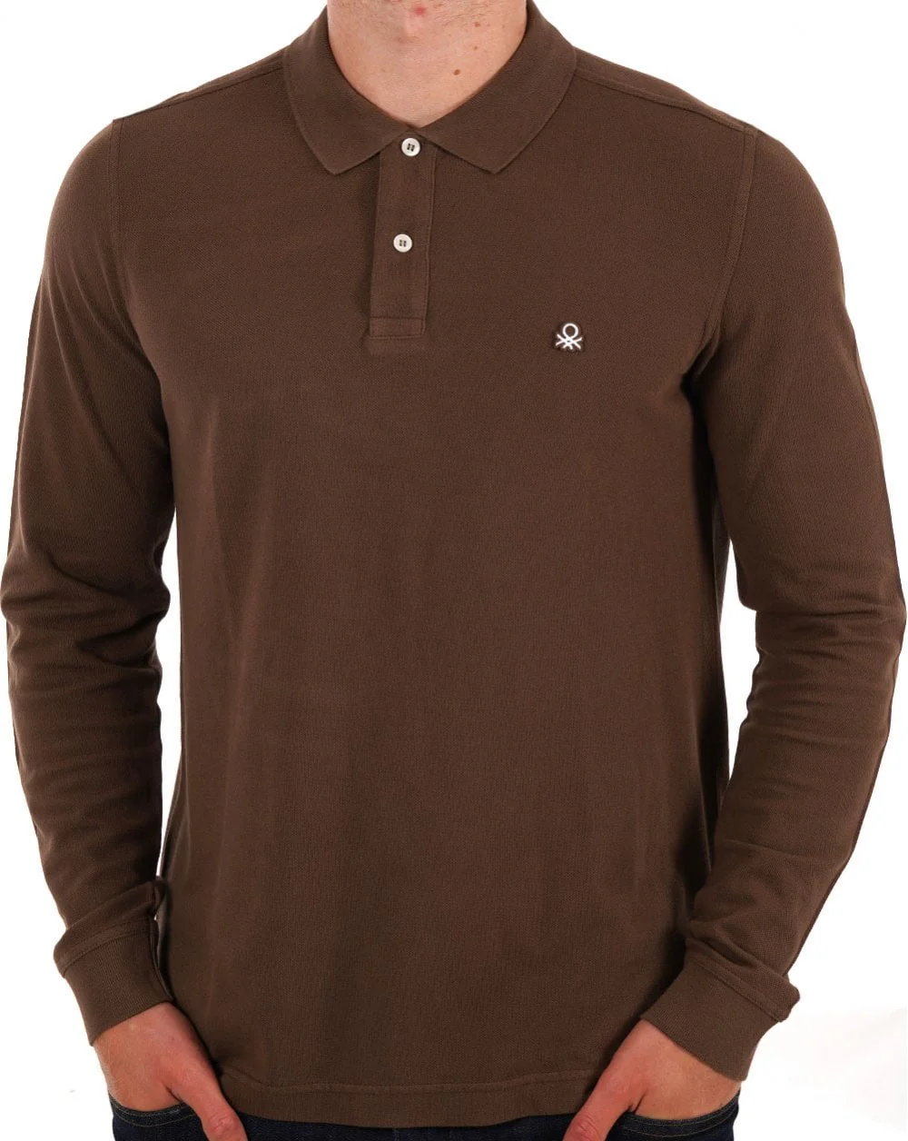 Benetton Long Sleeve Polo Shirt Brown