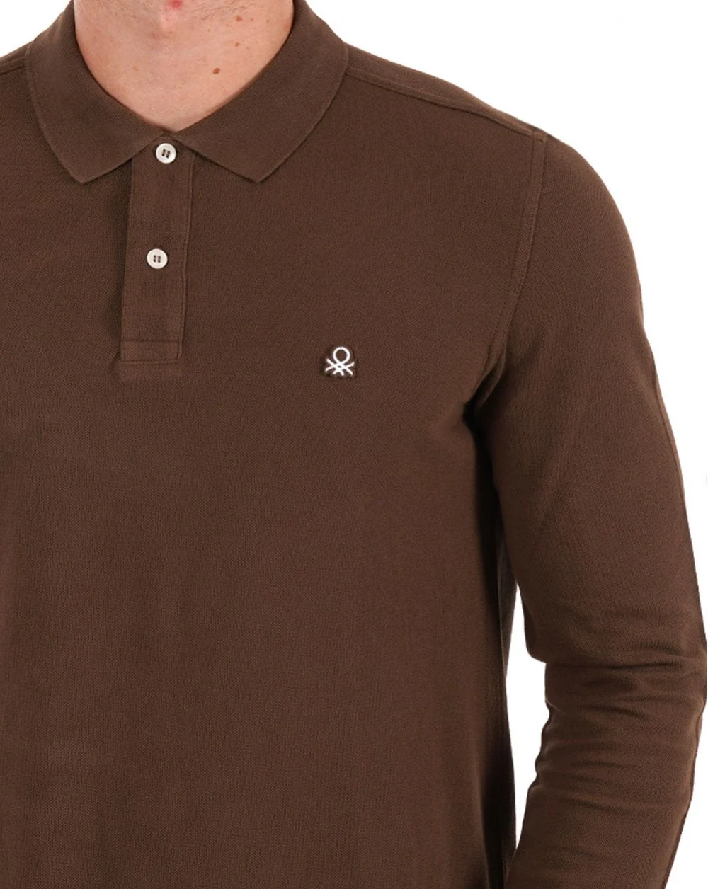 Benetton Long Sleeve Polo Shirt Brown - Image 2