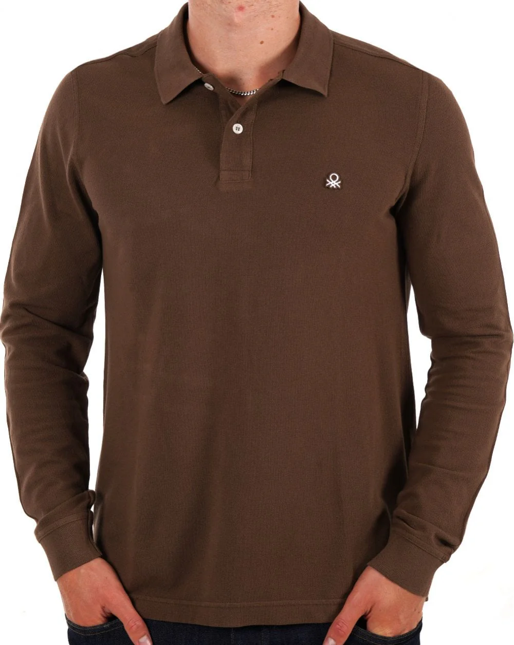 Benetton Long Sleeve Polo Shirt Brown - Image 3