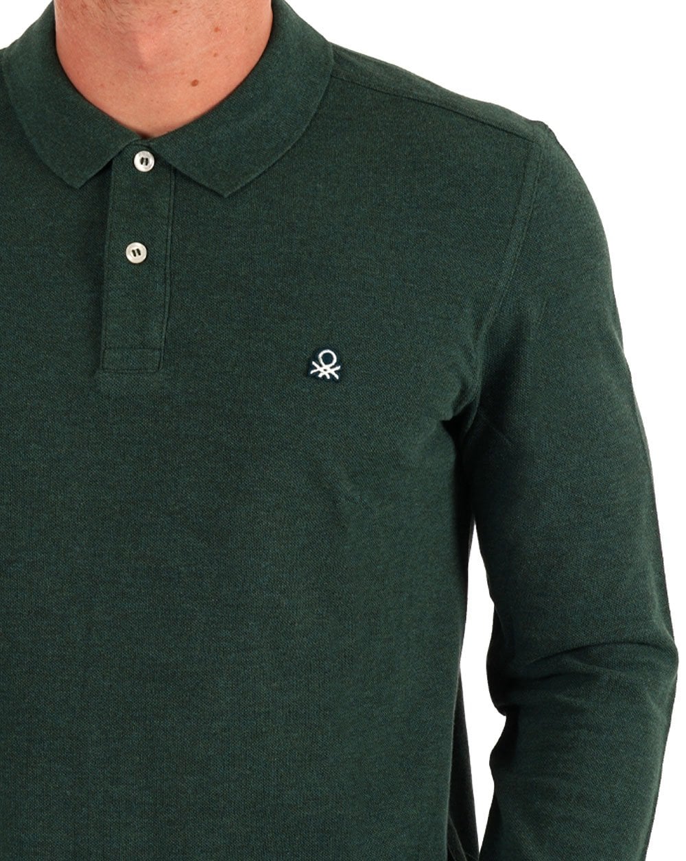 Benetton Long Sleeve Polo Shirt Green - Image 2