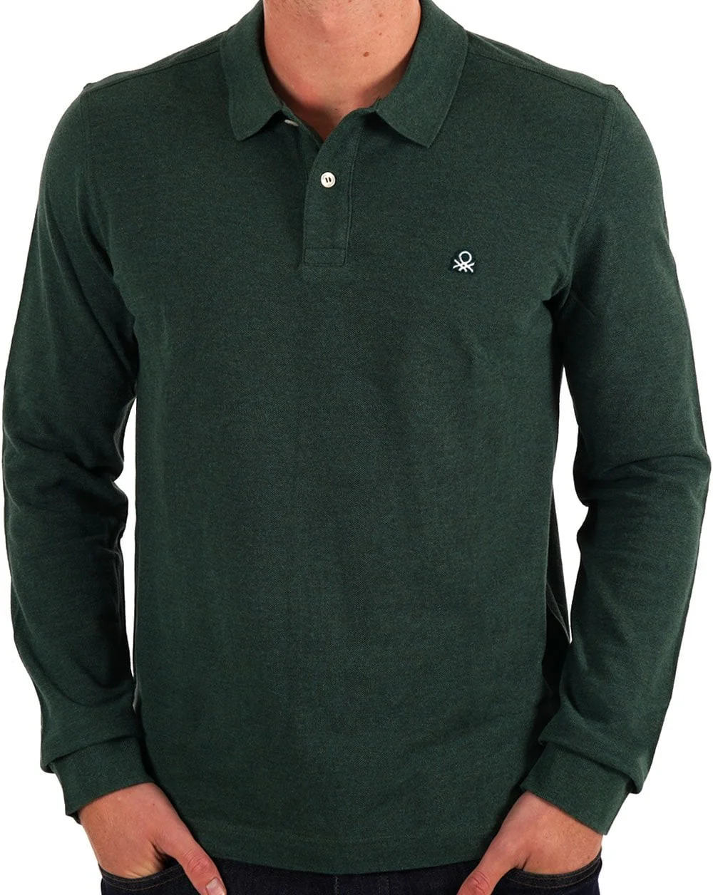 Benetton Long Sleeve Polo Shirt Green - Image 3