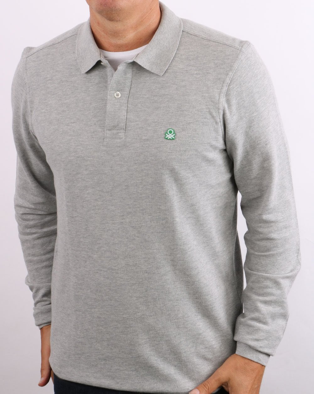 Benetton Long Sleeve Polo Shirt Grey - Image 2