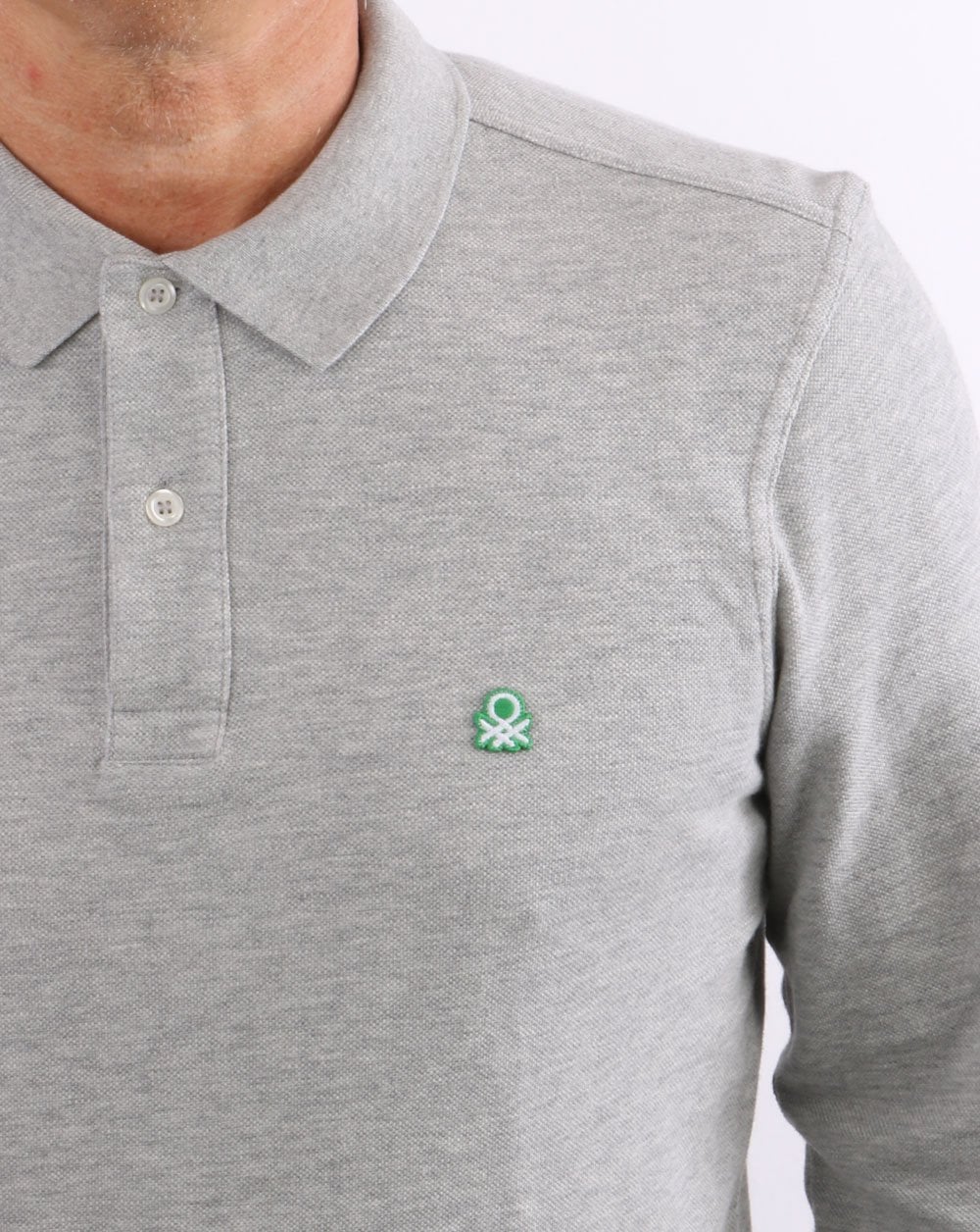 Benetton Long Sleeve Polo Shirt Grey - Image 3