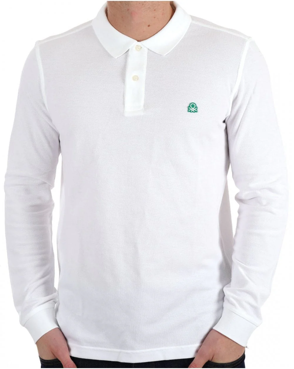 Benetton Long Sleeve Polo Shirt White