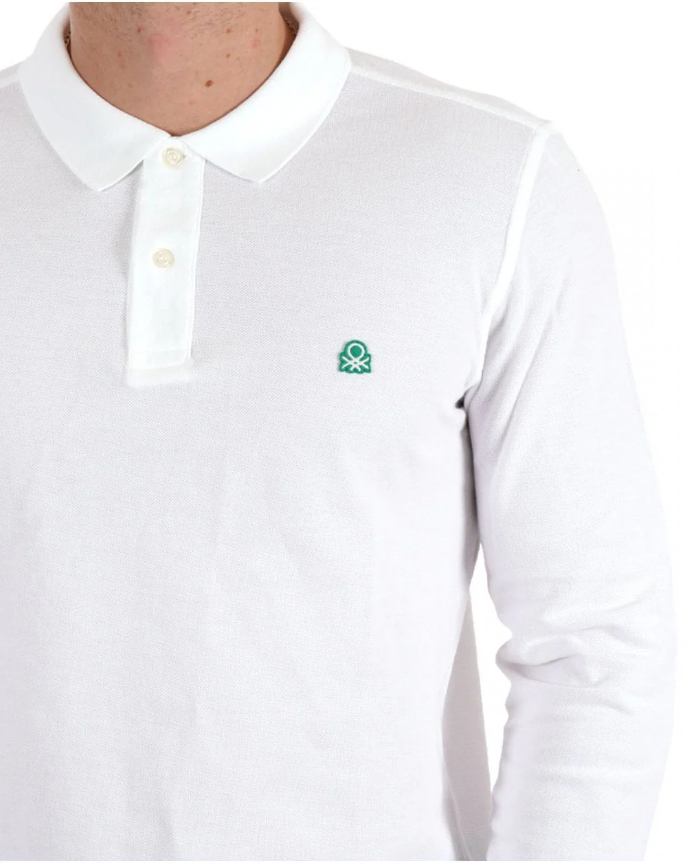 Benetton Long Sleeve Polo Shirt White - Image 2