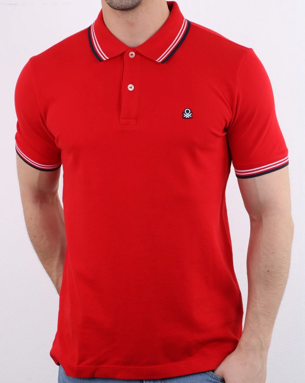 Benetton Maglia Tipped Polo Shirt Red - Image 2