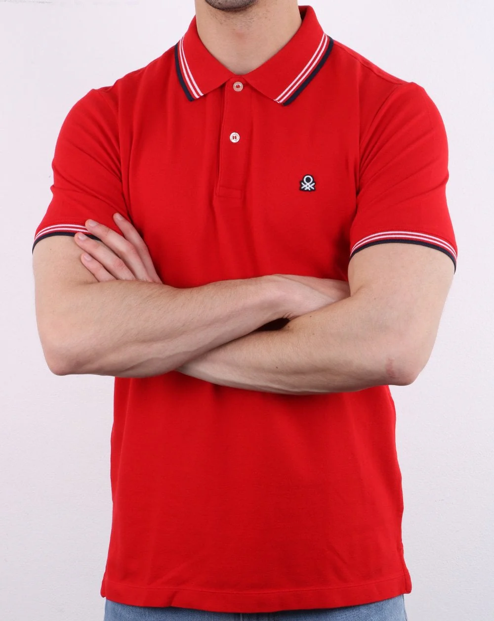Benetton Maglia Tipped Polo Shirt Red - Image 3