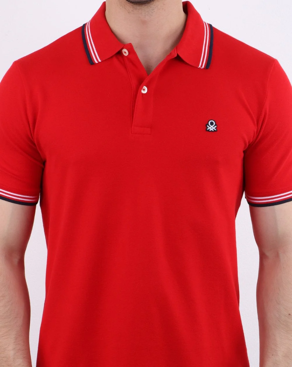 Benetton Maglia Tipped Polo Shirt Red - Image 4