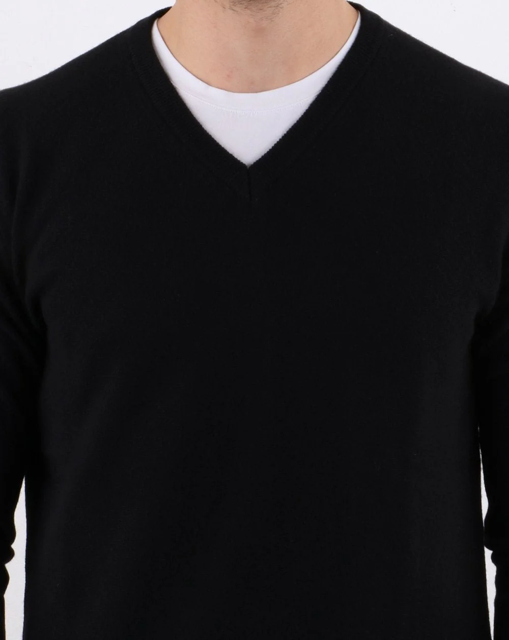 Benetton Merino Wool V-Neck Jumper Black - Image 4