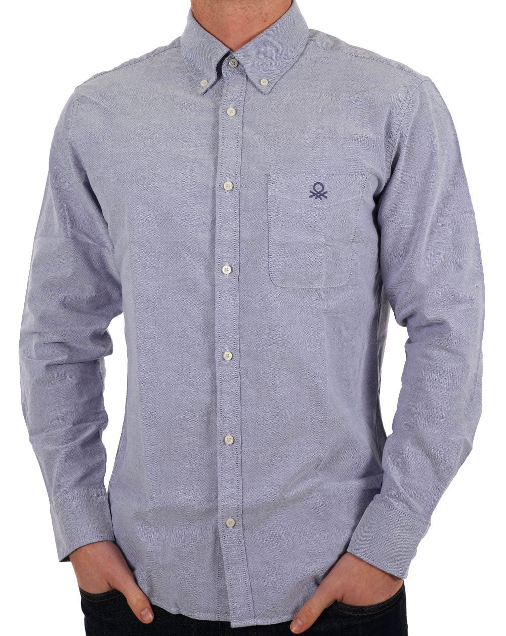 Benetton Oxford Cotton Shirt Light Navy - Image 3