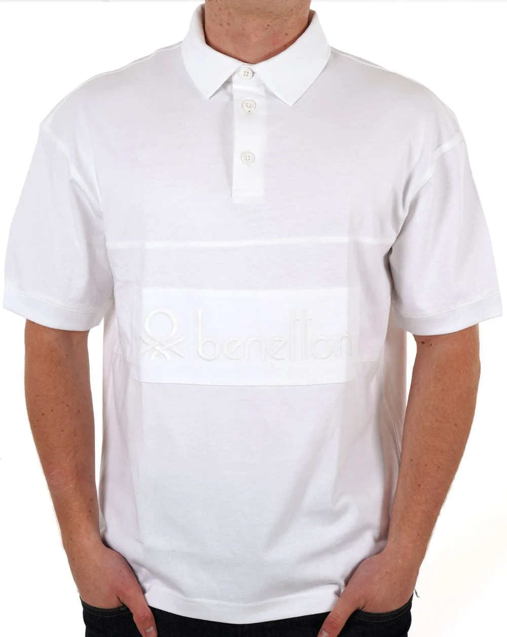 Benetton Patch Rugby SS Polo Shirt White