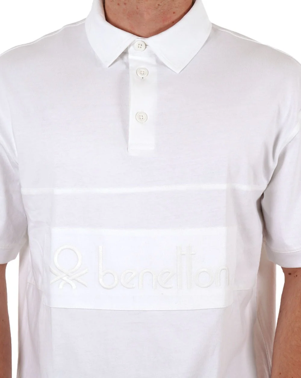 Benetton Patch Rugby SS Polo Shirt White - Image 2