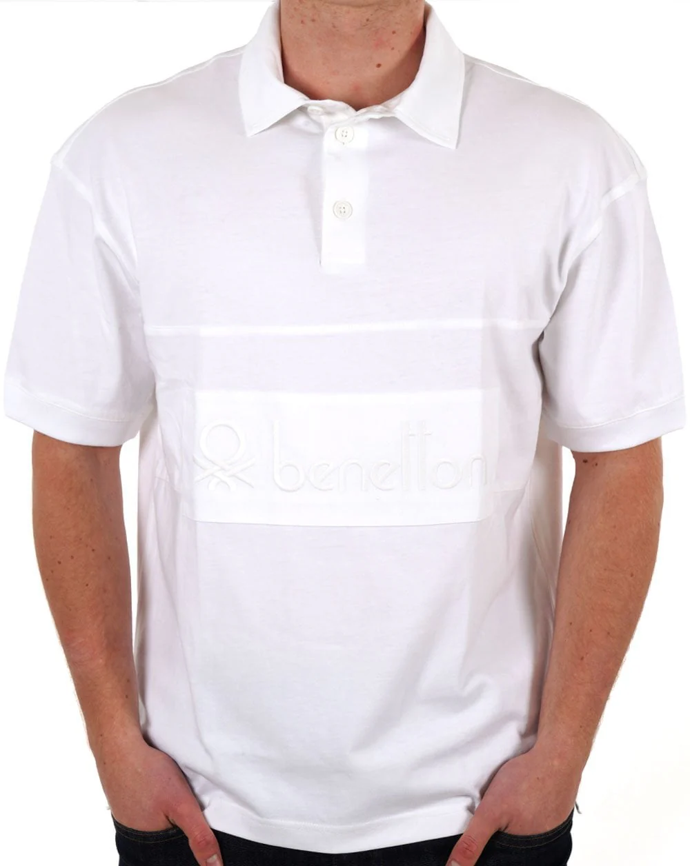 Benetton Patch Rugby SS Polo Shirt White - Image 3