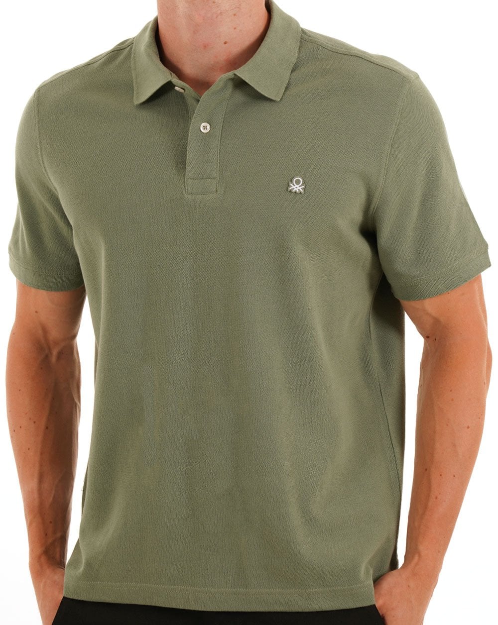 Benetton Polo Shirt Khaki Grey - Image 3