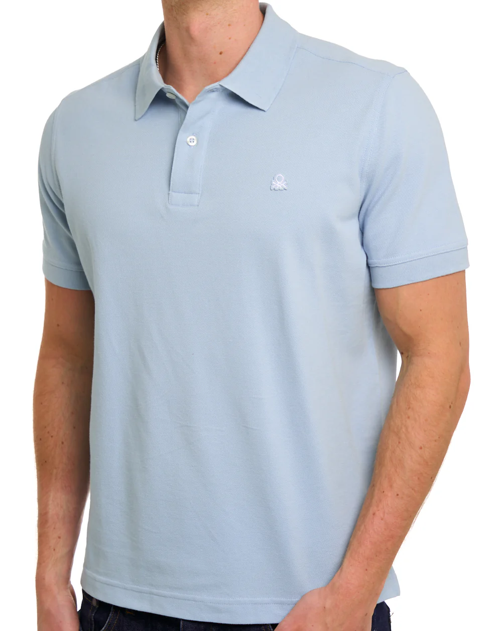 Benetton Polo Shirt Light Blue-Grey - Image 3
