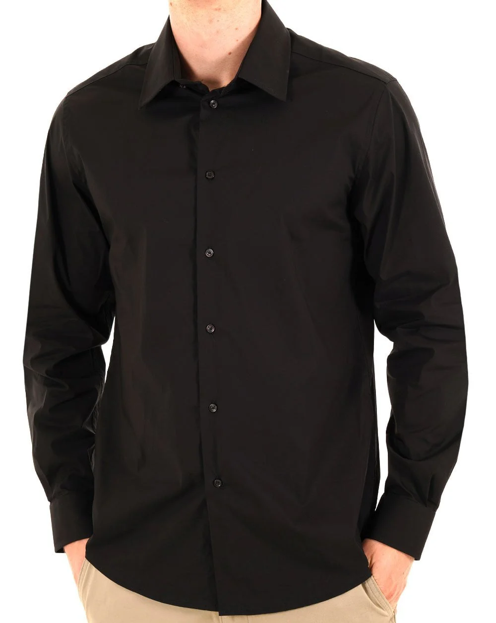 Benetton Poplin Slim Fit Shirt Black - Image 2